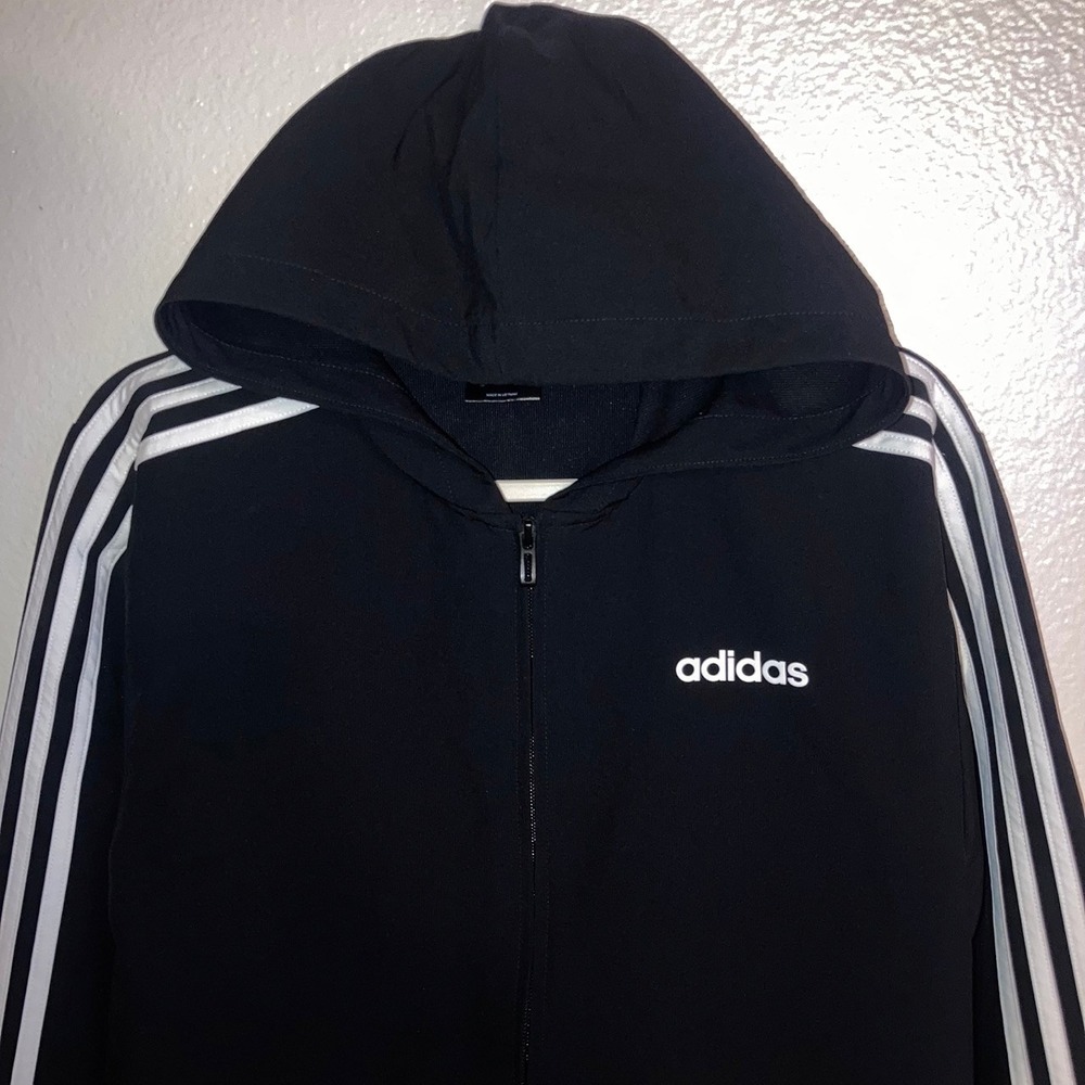 Adidas Windbreaker Jacket Mens Small Black 3 Stripe Trefoil Hoodie Gorpcore - Picture 3 of 10